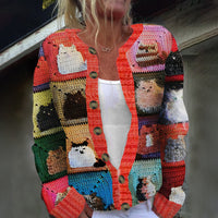 Digital-print Cardigan Knitted Jacket Faux Sweater For Women
