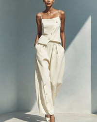 Gold-buckle Decorated Camisole And Pants Set