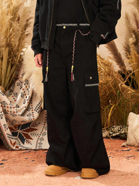 Ribbon Waist Strap Wide-leg Workwear Straight-leg Pants