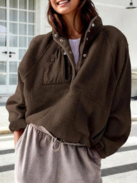 Women's Fashion Sweatshirt Fleece Stand Collar Zipper Pocket Top