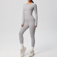 Double-sided Sanding Pure Color Tight Training Long Sleeve Yoga Clothes Suit