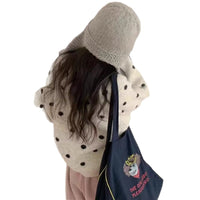 Loose Casual Sweater Polka Dot Round Neck Button Women's Sweater