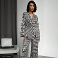 Womens Autumn Printed Imitation Silk Loose Comfortable And Breathable Long-Sleeve Pants Loungewear Set