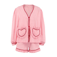 Breathable Two-piece Loungewear Set Long-sleeve Top And Shorts