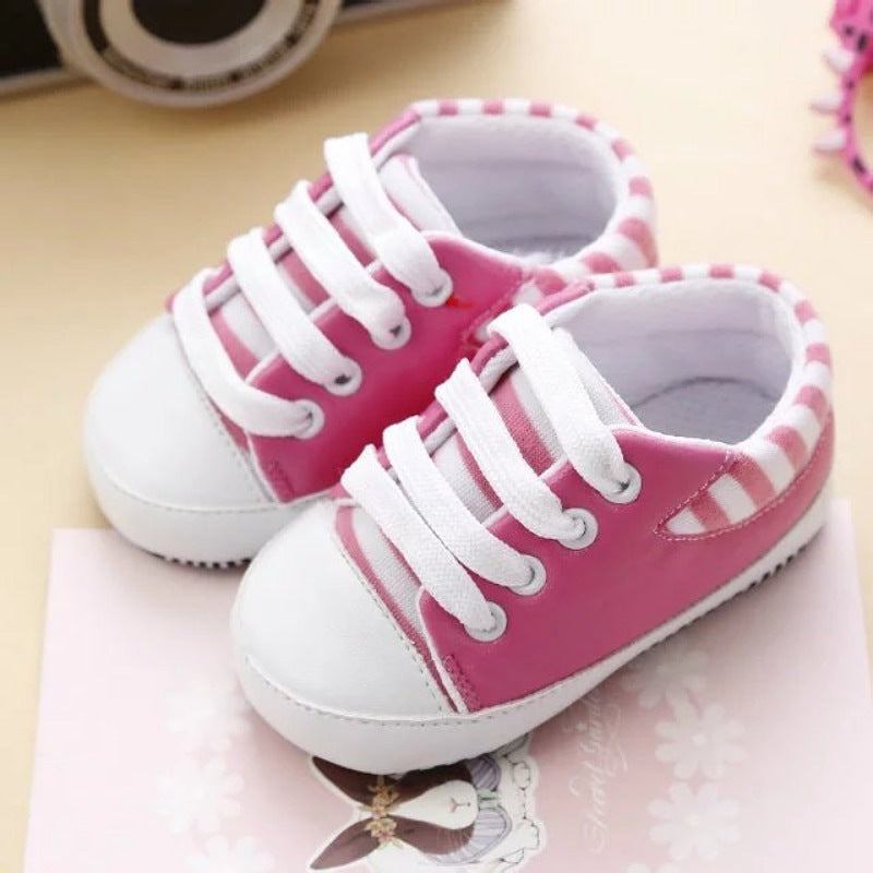 Autumn Unisex Cotton Cartoon Baby Toddler Shoes With Lace-up Canvas Shoes, Massage Shoes