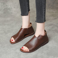 British Genuine Leather Slip On Peep Toe Sandals Flat