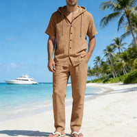 Men's Summer Loose Casual Hooded Short-Sleeve Shirt Set