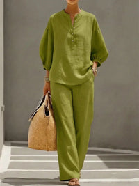 Women's Solid Color Shirt And Pants Set