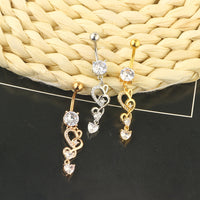 Double Heart Long Zircon Belly Button Ring Belly Button Nail Piercing Ornament