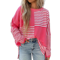 Womens Striped Color-block Crew-neck Top