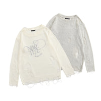 Loose Round Neck Thin Ripped Long Sleeves Shirt