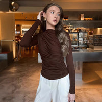 Brown Round Neck Bottoming Shirt Temperament Waist-controlled Long Sleeve