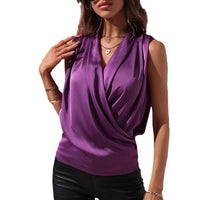 Women's Spring And Summer Sleeveless Satin Pleated Vest New Shirt