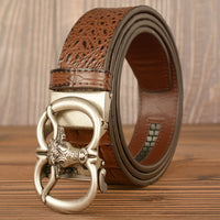 Mens Retro Ox-Head Automatic-Buckle Belt