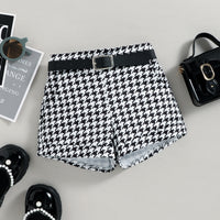 Sunken Stripe Halterneck Vest Houndstooth Printed Shorts Belt Three-piece Set