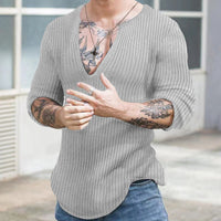 Men's Casual Autumn And Winter Deep V-neck Slim-fit Long Sleeve Solid Color Knitted Bottoming Shirt