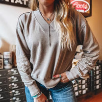Women's Long-Sleeve Embroidered Spliced Rib-Knit Sweatshirt
