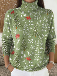 Womens Christmas-print Turtleneck Sweater For Comfort And Style
