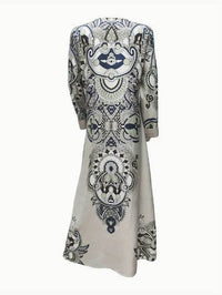Elegant Floral Print Long Sleeve Abaya Dress