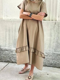 Women's Casual Khaki Stitching Ruffled Loose Fit Maix Dress