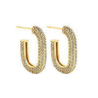 Fashionable Light-luxury Fully Diamond-encrusted Copper-plated Oval Earrings For Women