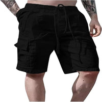 Cotton Linen Shorts Drawstring Elastic Waist Straight Leg Solid Color Breathable Beach Shorts