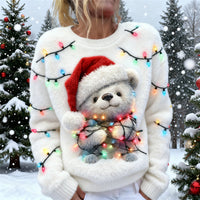 Womens Printed Christmas Flannel Hoodie Top