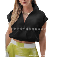 Women's Solid-Colored Sleeveless Cotton-Linen V-Neck Top
