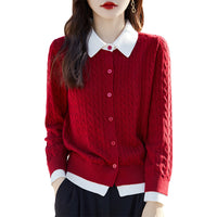 Women's Contrast Color Fashion Slim-fit Cashmere Lapel Sweater