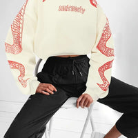 Women's Printed Hooded Pullover Loose-fit Vintage Sweatshirt Top