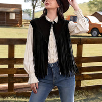 Women's Solid Color Tassel Vest Sleeveless Zipper Loose Jacket
