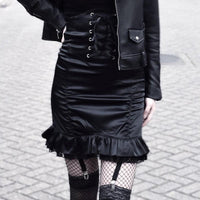 Women's Show Thin Black High Waist Sheath Stitching Skirt