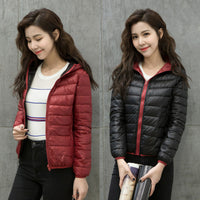 Women's Down Jacket Thin Hood Short Plus Size Solid Color