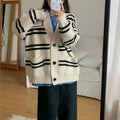 Model Loose Preppy Style Colorblock Sweater Coat