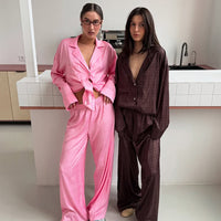 Womens Printed Loose-Fit Long-Sleeve Pajama Set With Pants