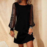 Christmas And New Year Long-Sleeve Sequin Sheer Dress