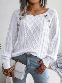 Casual Square Neck Buttoned Cable Knit Pullover Sweater