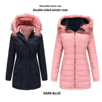 Double-sided Detachable Fur Collar Hat Quilted Parka