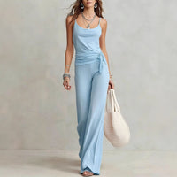 Women's Solid Color Sleeveless Top And Pants Set