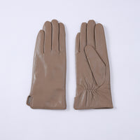 Womens Solid-Color Fleece-Lined Thermal Leather Gloves