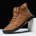 Cross-border PU Leather Handmade Stitching Ankle Boots Flat Lace-up Casual Shoes