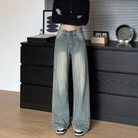High Waist Striped Blue Loose Wide Leg Jeans Women Draped Pants