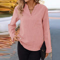 European And American Elegant Fashion Casual Solid Color Cotton Linen Long Sleeve V-neck Top