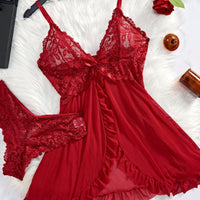 Two-piece Suspender Dress Mesh Transparent Nightdress