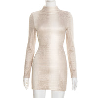Chic Womens Long-Sleeve Bodycon Snakeskin-Print Sheath Sexy Mini Dress