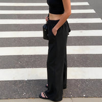 SpringSummer Womens Drawstring Straight-Leg Loose All-Match Casual Pants