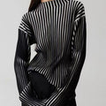 Long Sleeve Sweater Black And White Contrast Color Texture Half Turtleneck Sweater