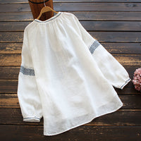 Ethnic Style Wheat Embroidery Long Sleeve Loose Top