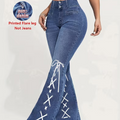 Women's Imitation Denim Print Flare Pants Fake Bow