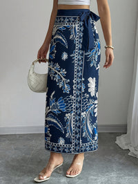 Printed High-Waisted Skirt Womens Fashion Tie-Up Long Dress